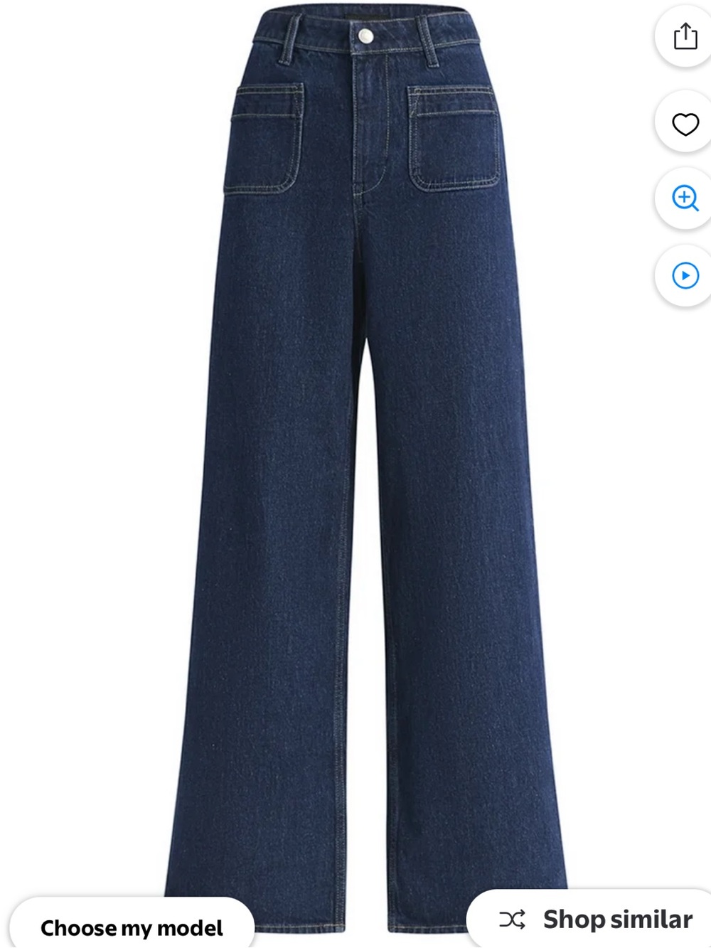 Patch pocket Wide Leg Jeans in Deep Blue Denim. Size 14